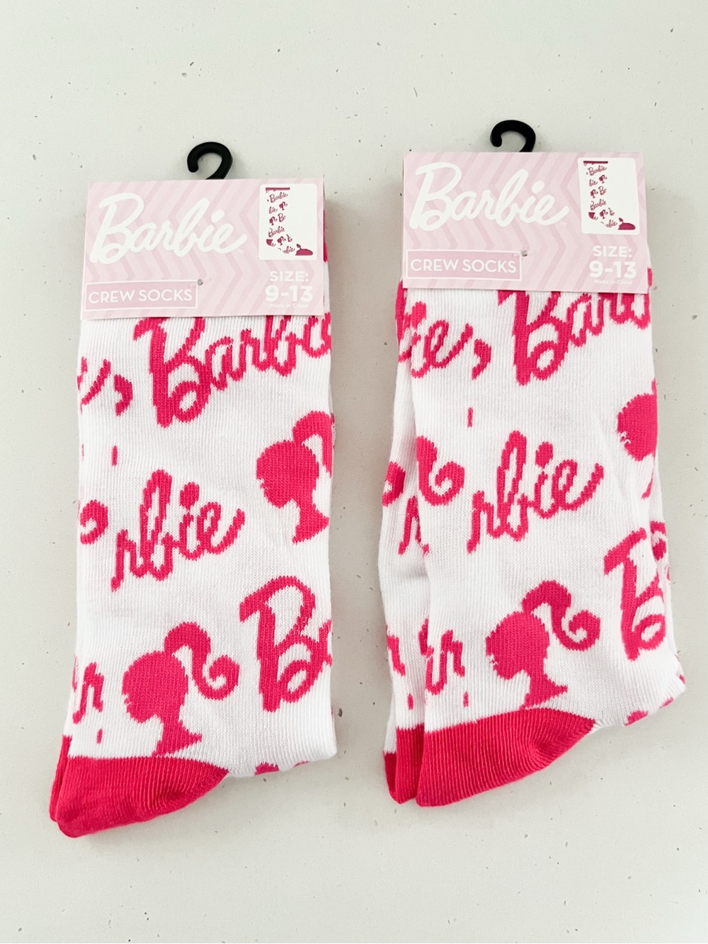 NWT Barbie Crew Socks White & Hot Pink Size 9-13 Retro Barbiecore Style